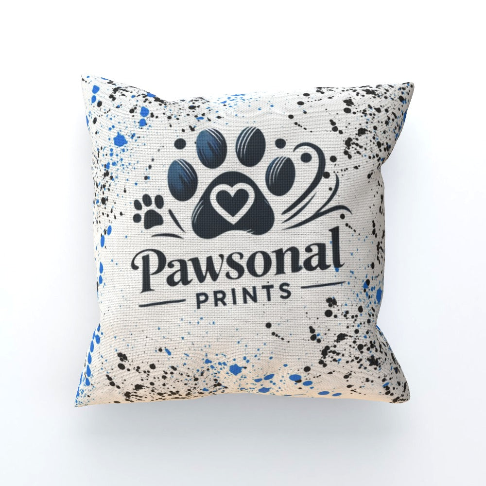 Close up of Personalised Pet Photo Cushion with custom logo