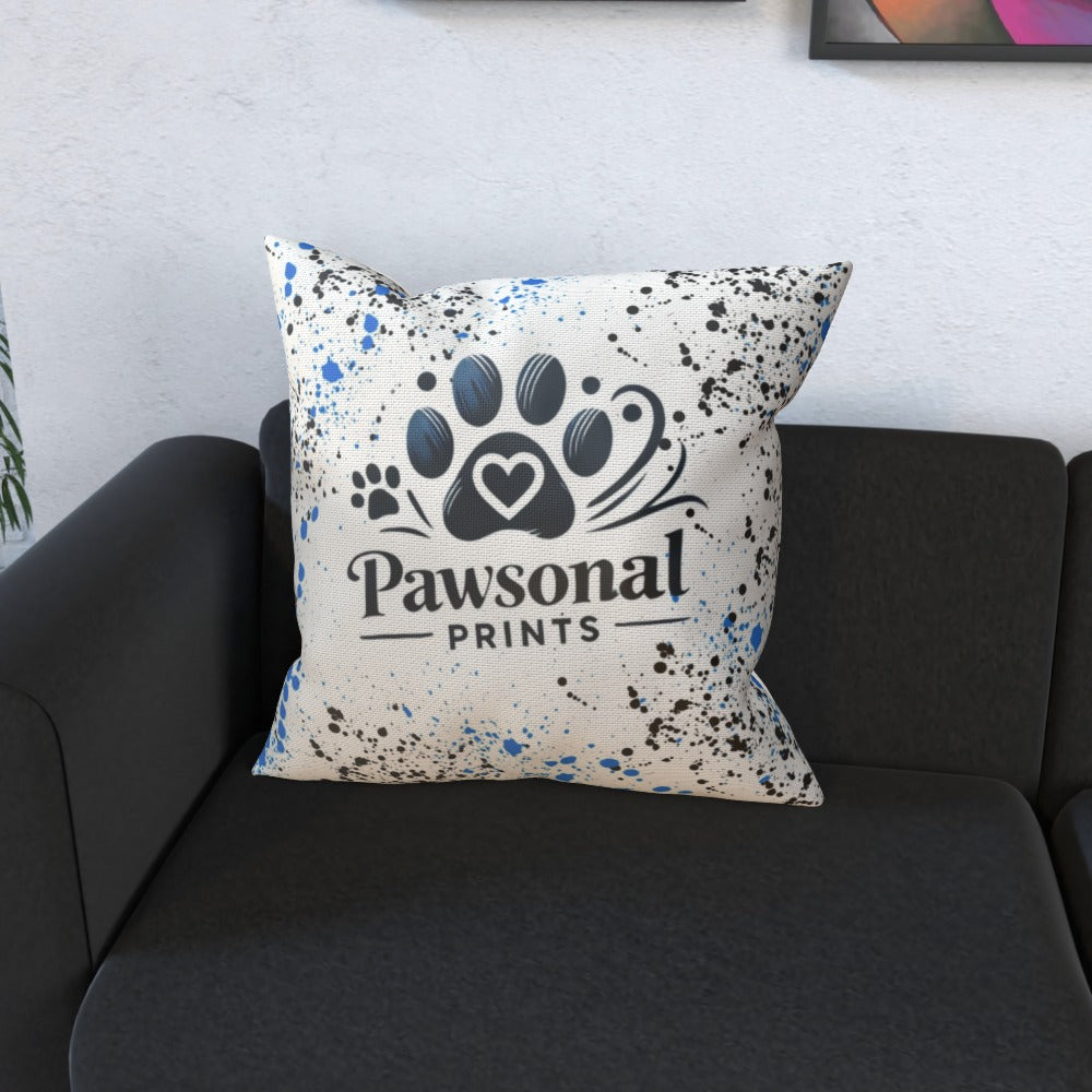 Close up of Personalised Pet Photo Cushion on grey sofa