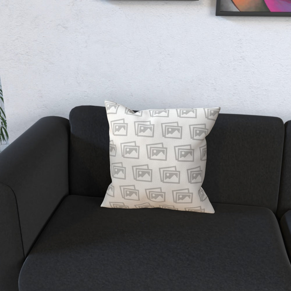 Close up of Personalised Pet Photo large Cushion link mock up on grey sofa