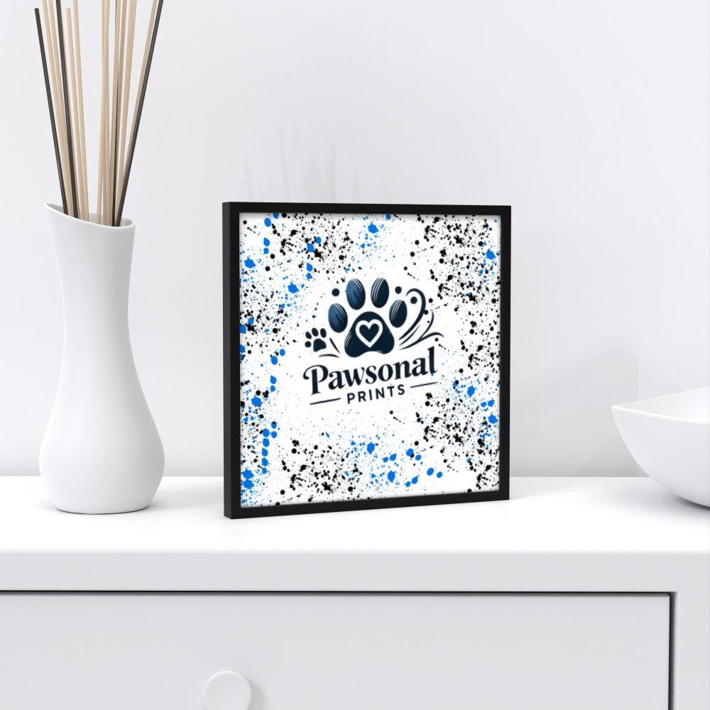 Eco-Friendly Repositionable Pet Photo Frame on sideboard with custom logo