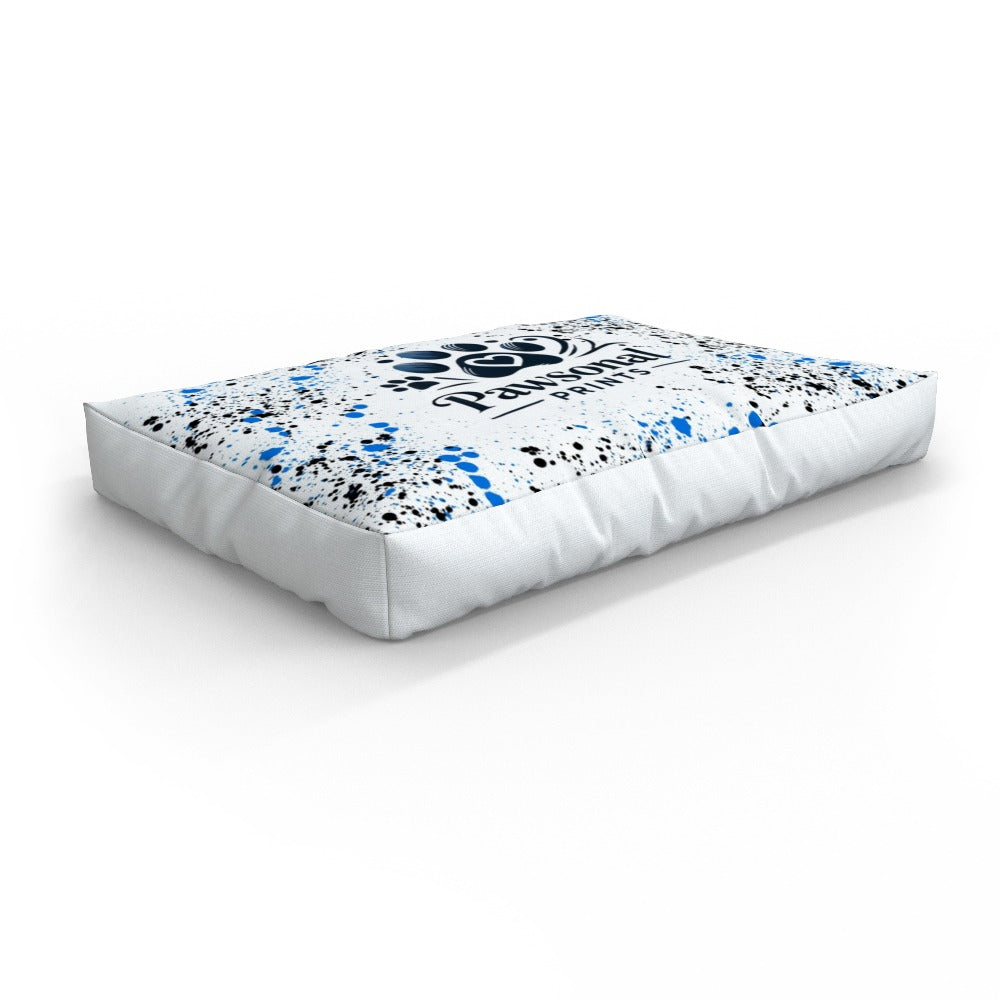personalised waterproof dog bed with custom name embroidery, in a cosy home setting with custom logo