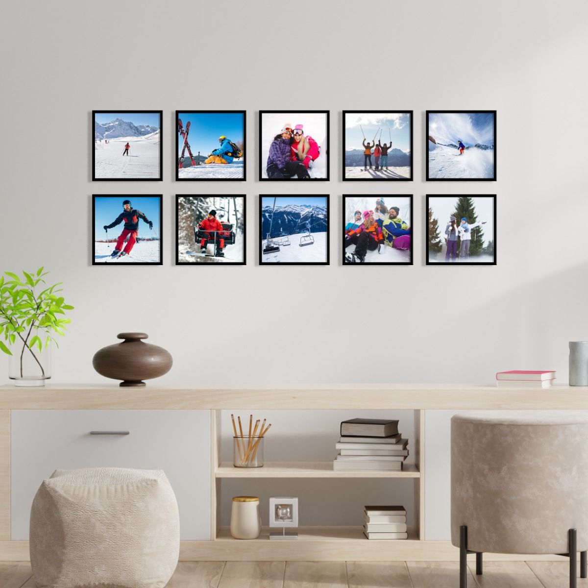 10 Eco-Friendly Repositionable Photo Frame on wall with different images