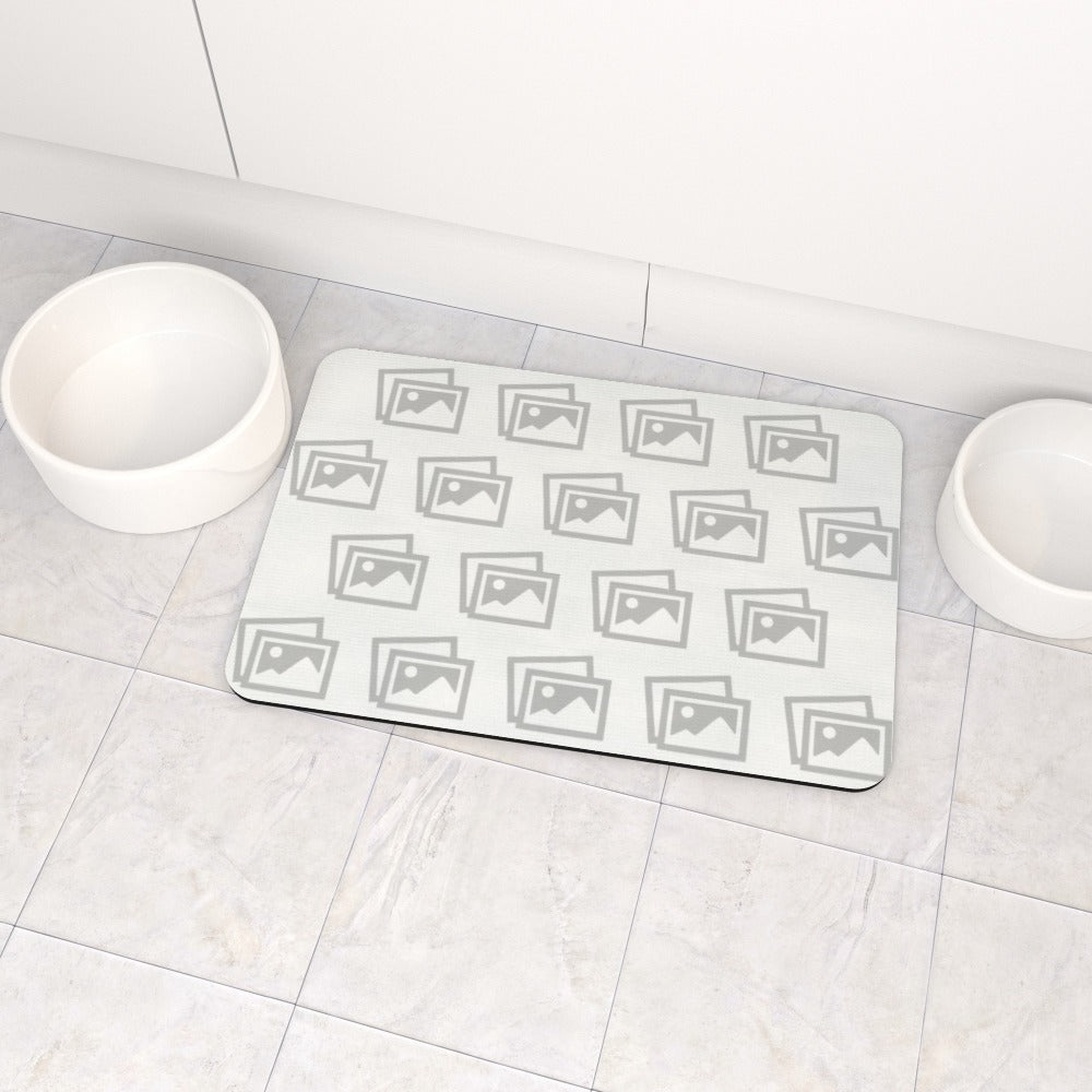 Close-up of personalised pet mat with vibrant print and easy-clean surface