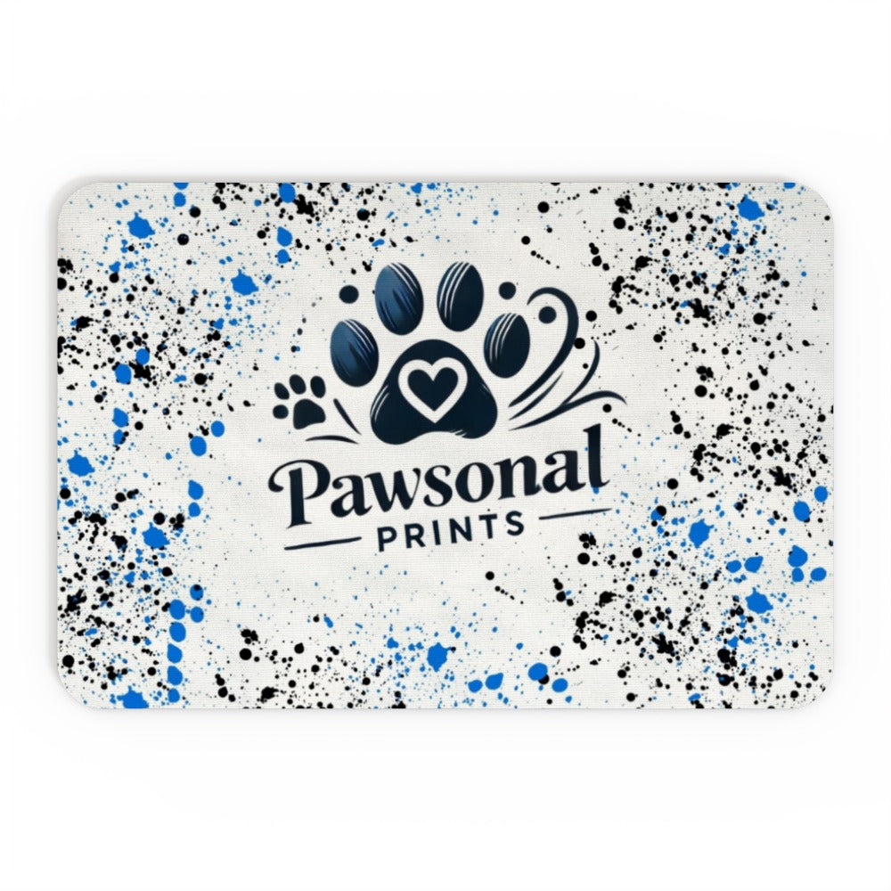 Close-up of personalised pet mat with custom print and vibrant print and easy-clean surface