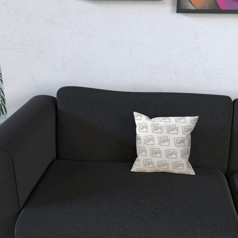 Personalised Pet Photo Cushion – Faux Suede or Linen blank photo template on sofa close up 