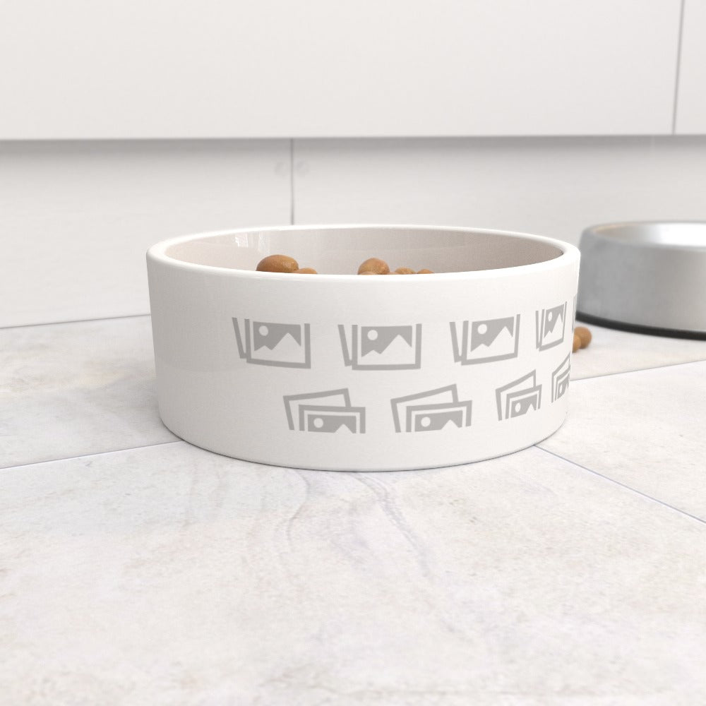 personalised dog bowl on kitchen floor with food 