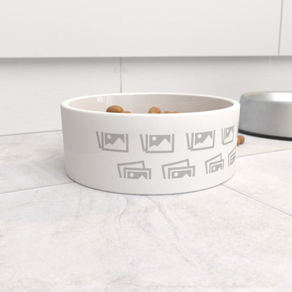 personalised dog bowl on kitchen floor with food 