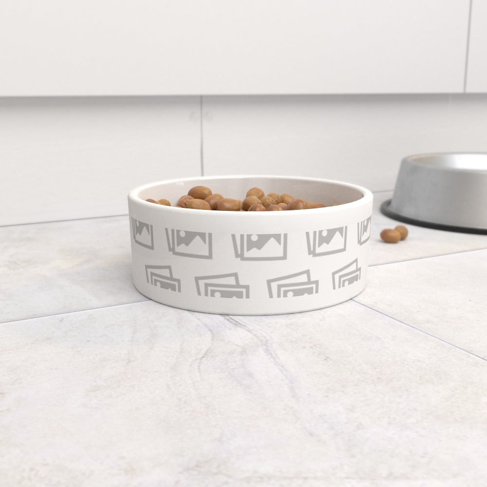 personalised dog bowl on kitchen floor with food - front view 